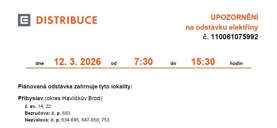 odstávka el. energie 12.3.2026