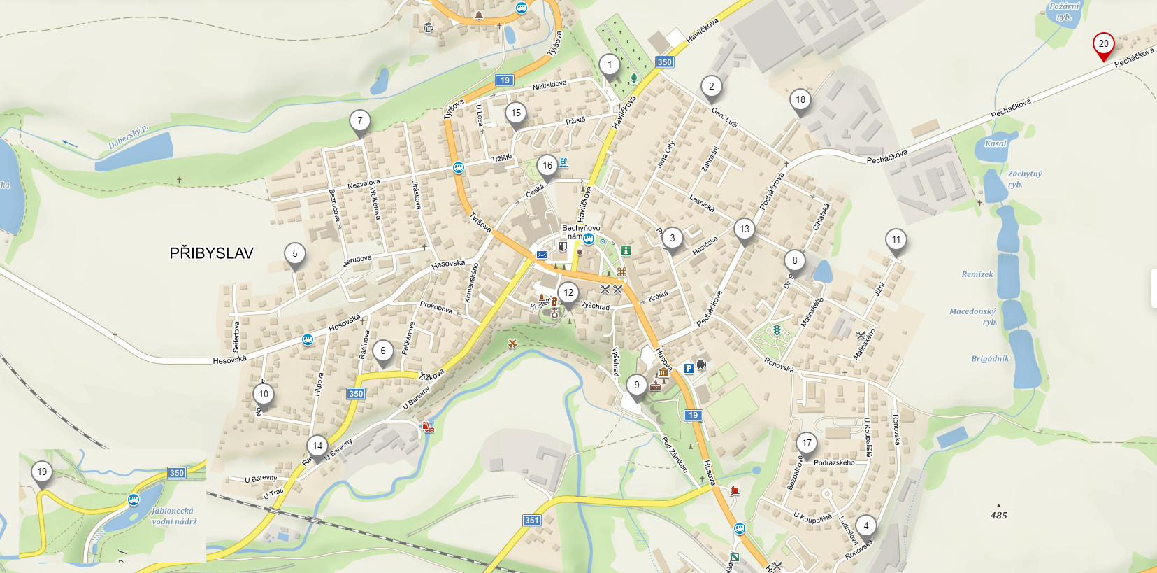 Mapa biokontejnerů v Přibyslavi