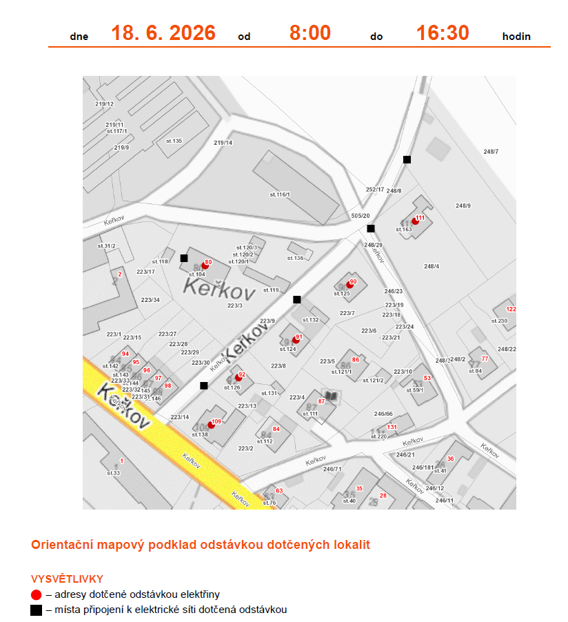 odstávka el. energie 18. 6. 2026